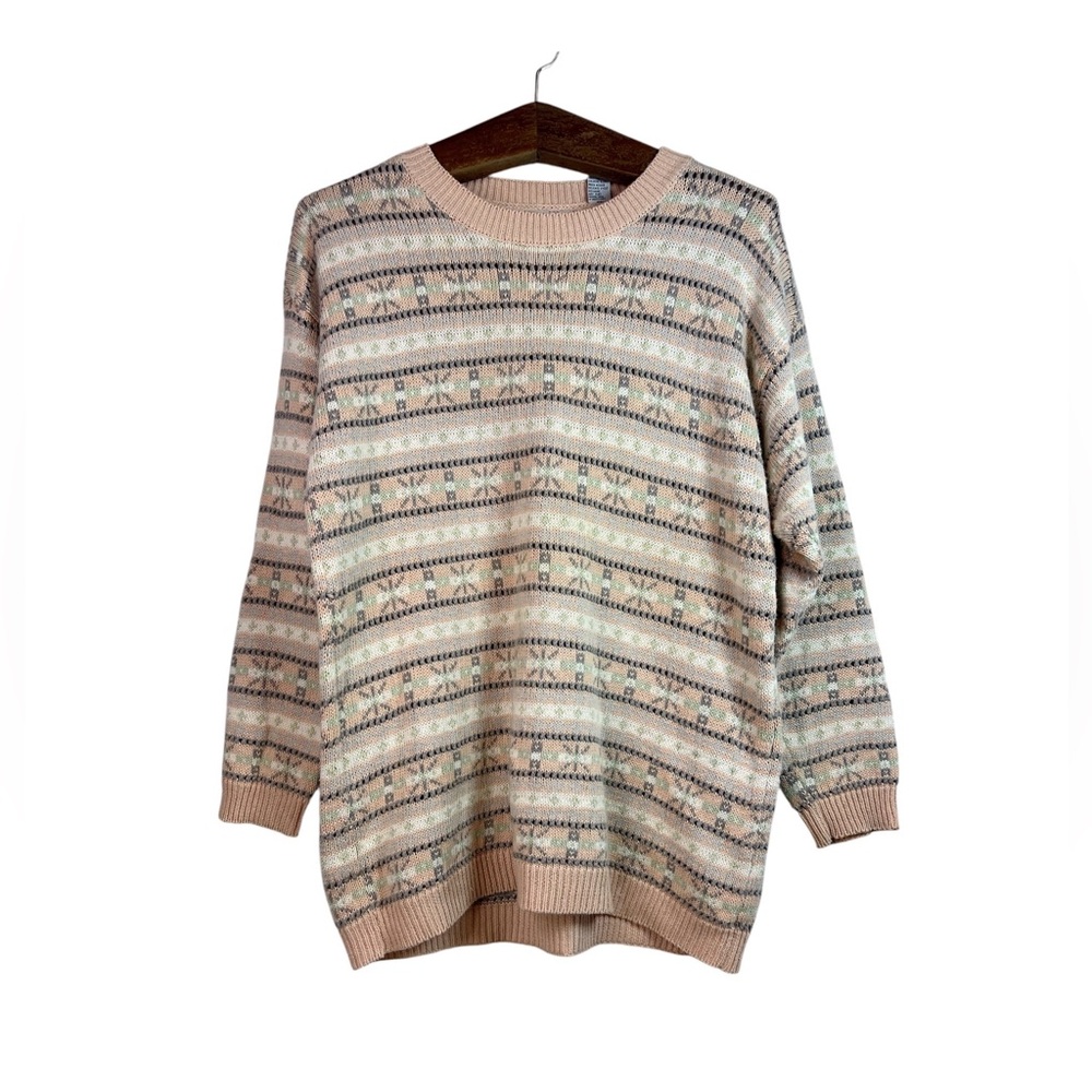 Vintage Women’s Pastel Pink Fair Isle Grandma Sweater Grandmacore Cottagecore S